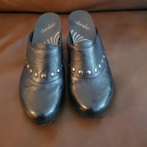 Dansko Black Leather Studded Clogs